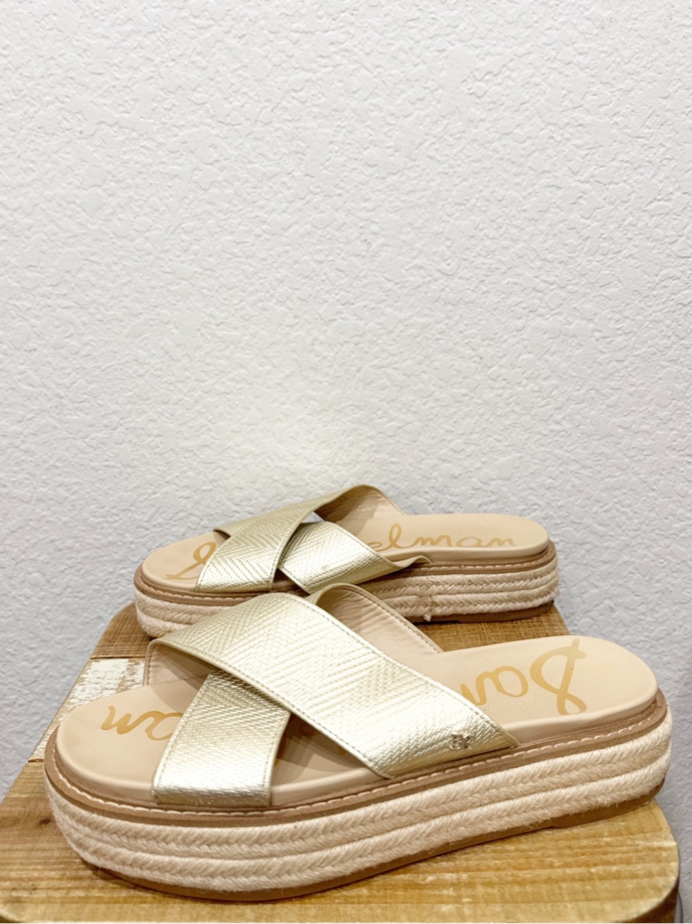 Sam Edelman Korean Gold Leather Espadrille Flatform Sandals Size 10 - Picture 4 of 7